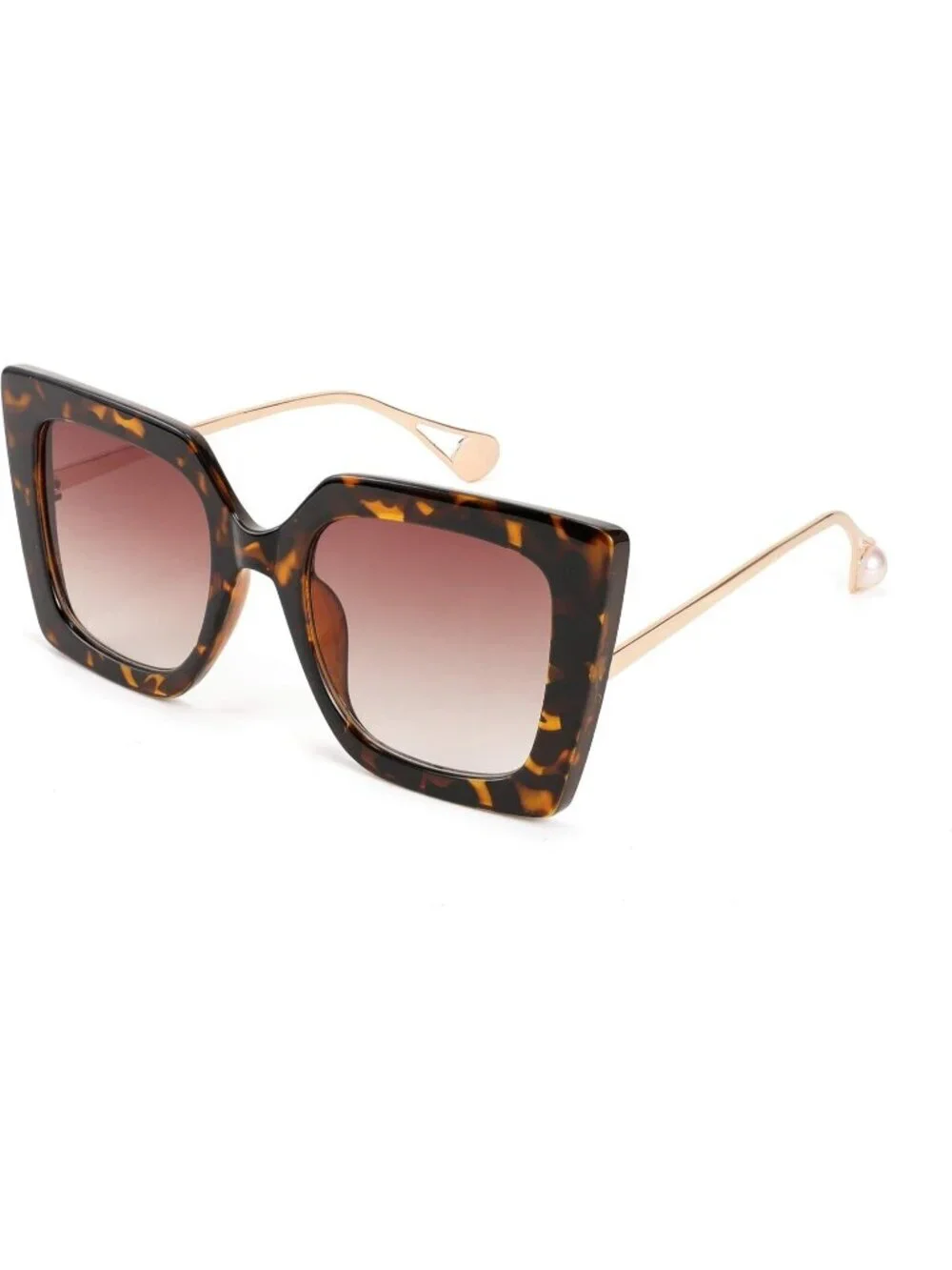 Women's Trendy Square Shades Pearl Inlay Cat Eye UV400 Protection Leopard